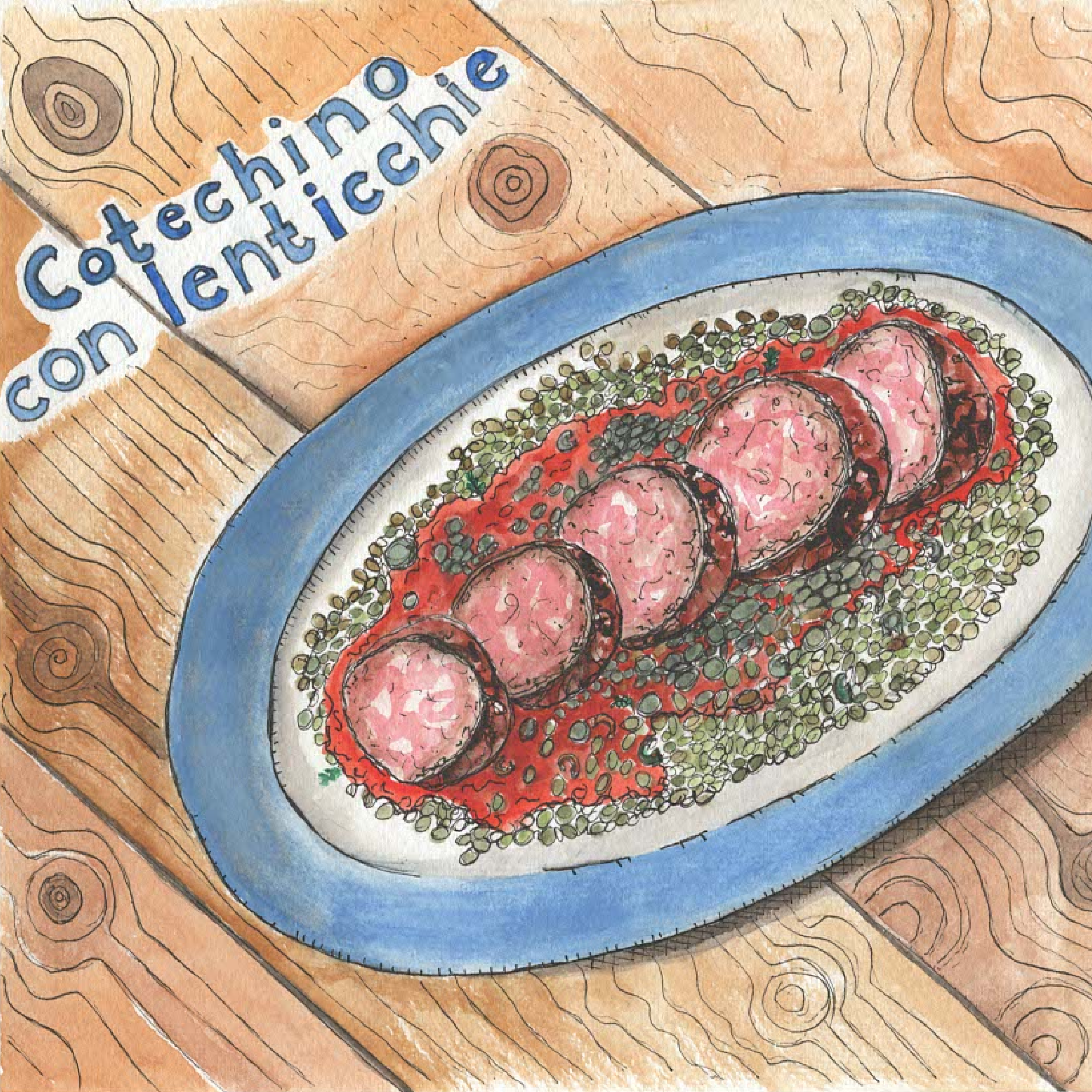 Illustratie: Cotechino con lenticchie