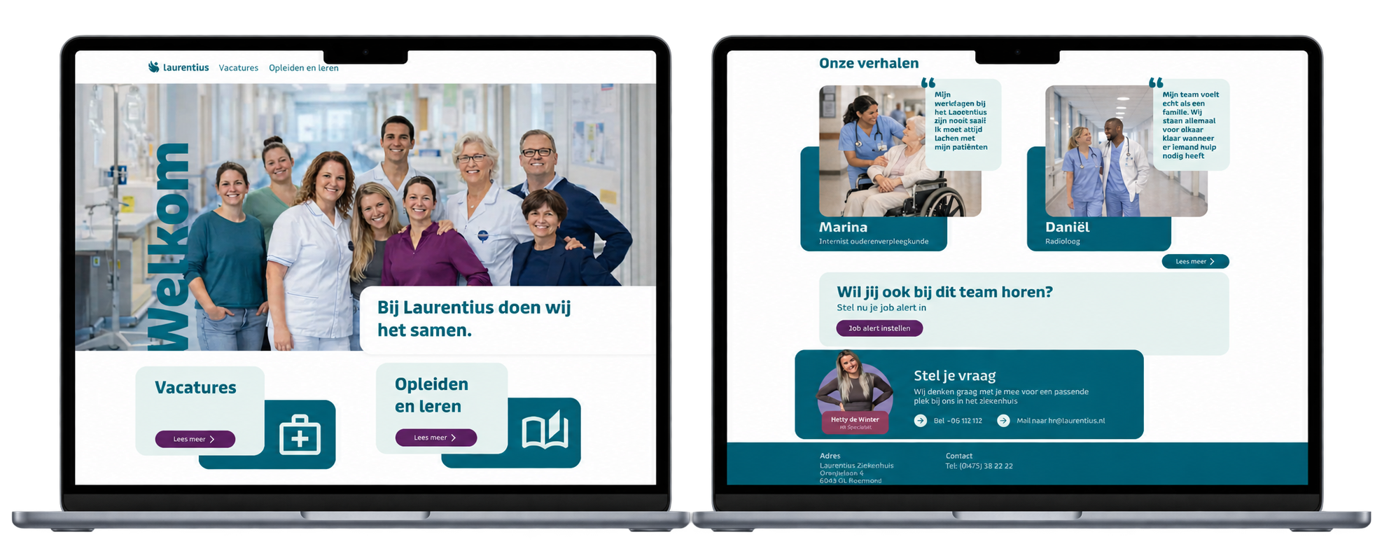 Het eindontwerp van de Laurentius homepage op twee laptops